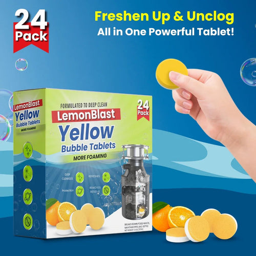 Lemon Blast Yellow Bubble Tablets - Odor Eliminator + Blockage Remover (Buy 12 Get 12 FREE)