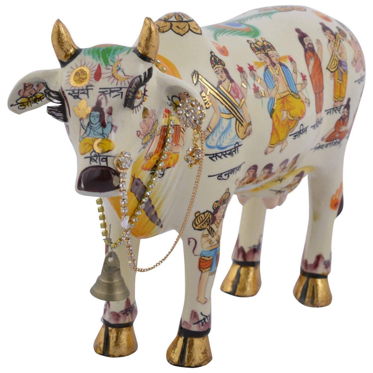 Kamdhenu Cow With Calf Hand Painted Polyresin Statue Of Hindu God (20 CM Size)