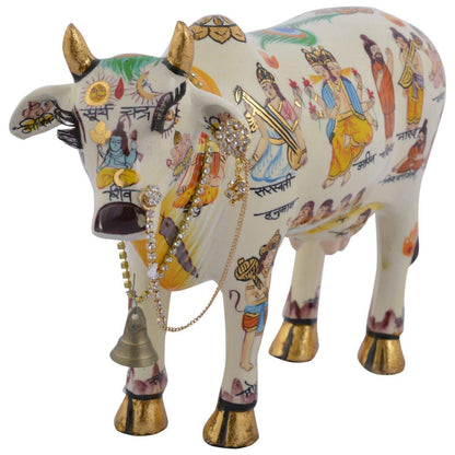 Kamdhenu Cow With Calf Hand Painted Polyresin Statue Of Hindu God (20 CM Size)