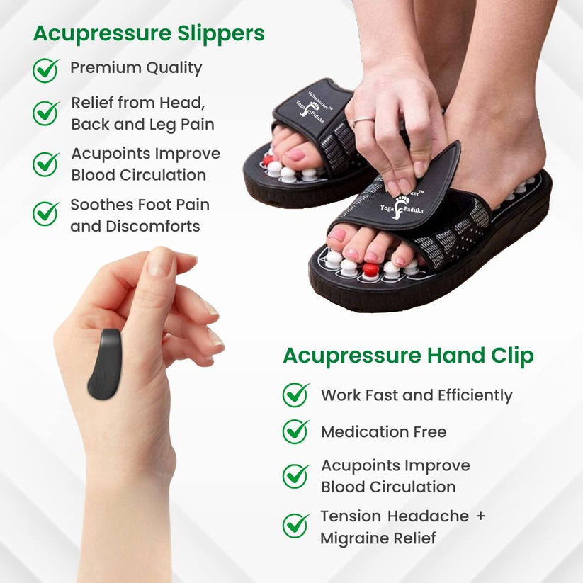 Acupressure Foot Massager Slippers Combo with FREE Guide | Pain Relief, Stress Relief | Total Wellness Combo for Men & Women
