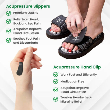 Acupressure Foot Massager Slippers Combo with FREE Guide | Pain Relief, Stress Relief | Total Wellness Combo for Men & Women