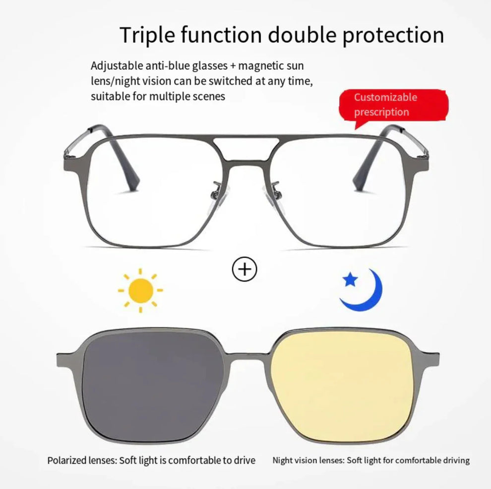 3-in-1 Magnetic Clip-On Sunglasses